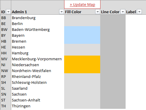 Редактирование карты в Excel