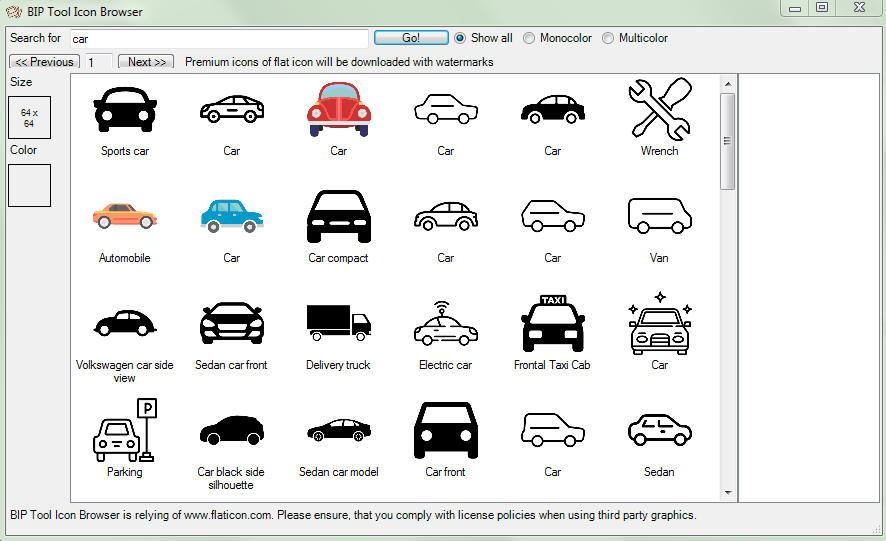 Интерфейс поиска иконок
